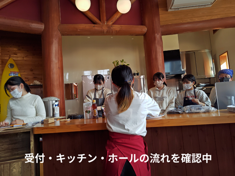 受付・キッチン・ホールの流れを確認中