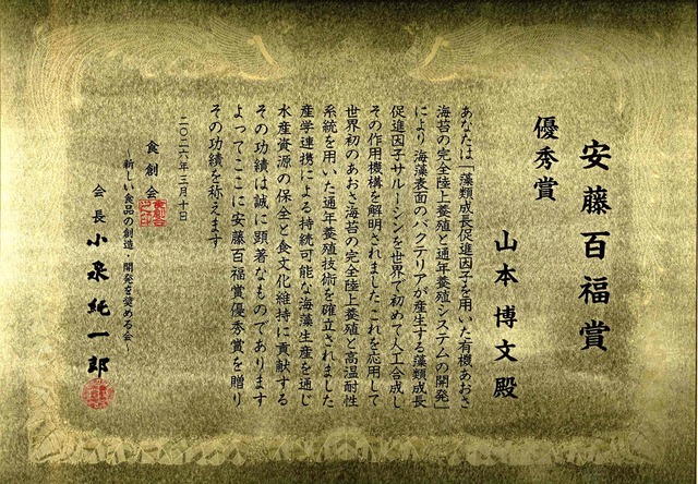 安藤百福賞 表彰状